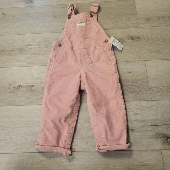 OshKosh BGosh Vestbak Pink Corduroy Overalls Girl Baby Toddler Sz 24 Months